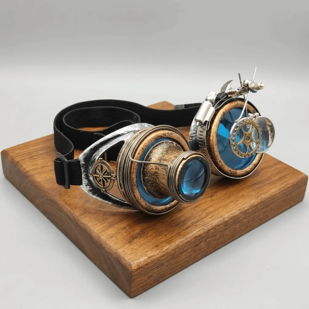 Colored Lenses Steampunk Goggles Side Magnifier Detachable Lens Costume Prop Distressed Frame Exquisite Cosplay Glasses Party