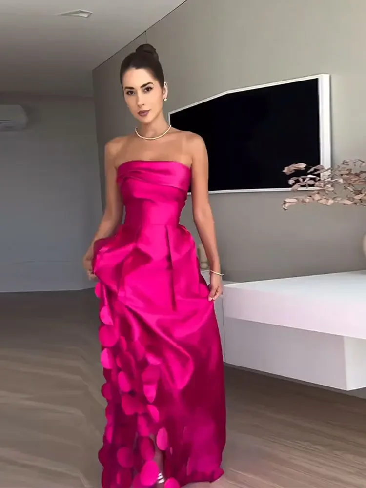 فستان دائري بدون حمالات فستان عالي الخصر من الساتان مثير للحفلات الاجتماعية ثوب مسائي أنيق للتخسيس فساتين طويلة للنساء #4