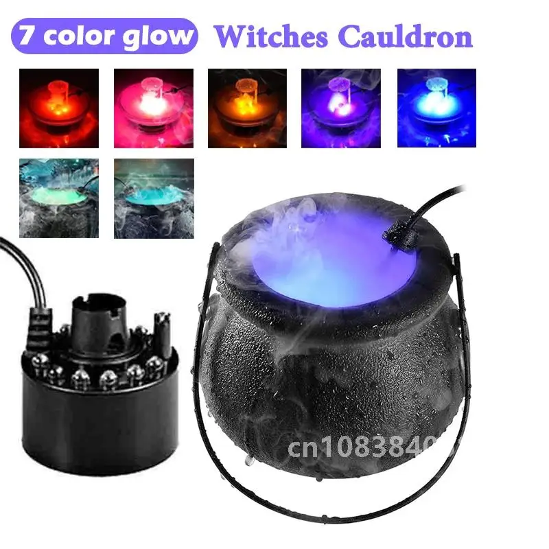 

Halloween Party Decoration 7 Color Glow Witches Cauldron DIY Smoking Bucket Bubbling Bowl Spooky Decor for Home Porch Outside