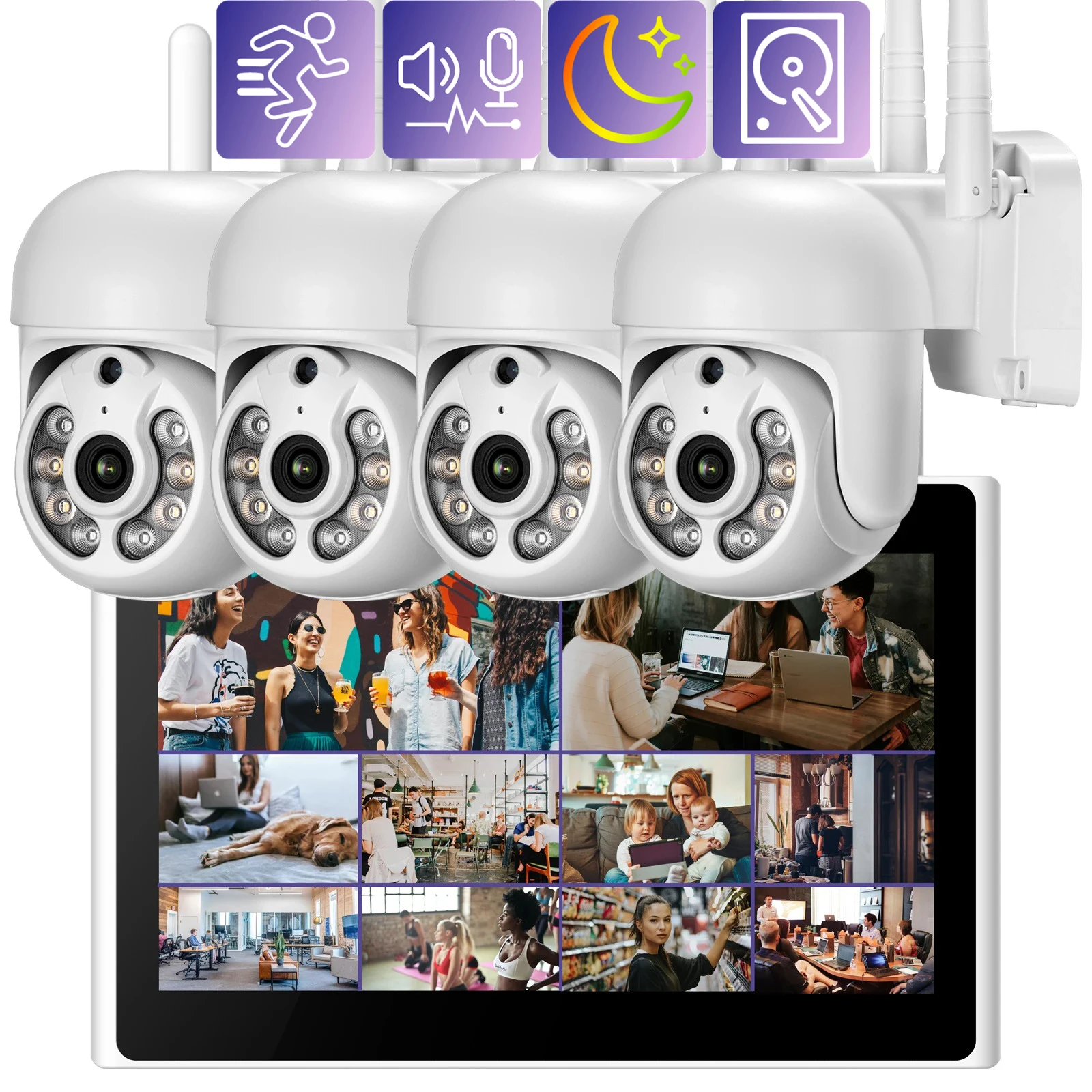 

Gadinan 10CH 10.1" Screen NVR Kit Monitor WiFi PTZ Camera P2P Auto Track Security System Intercom Smart Home CCTV Surveillance