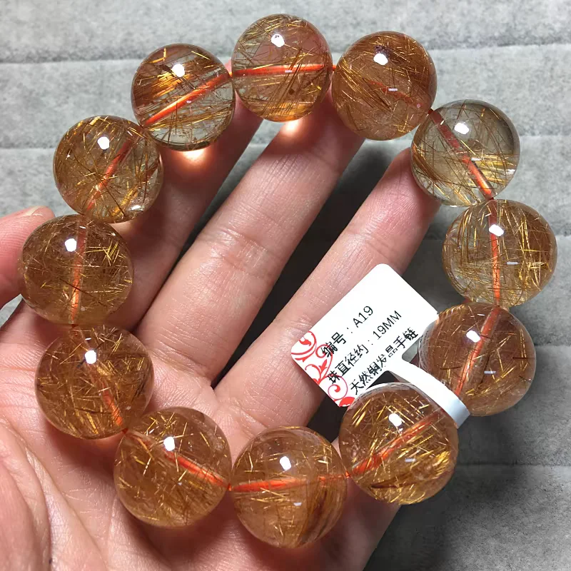 Natural Copper Rutilated Titanium Quartz Woman Men beads 18mm 19mm Wealthy Clear Round Beads Jewelry From Brazil AAAAAAA