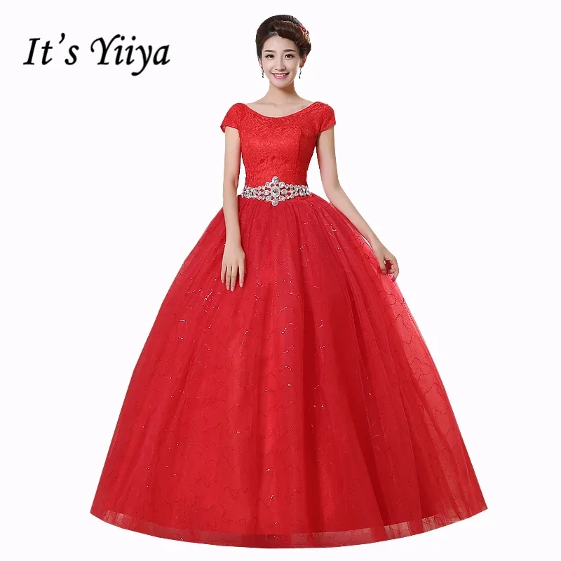 Ảnh Thật Mới Vestidos De Novia Giá Rẻ Đỏ Trắng Váy Áo Cổ Tròn Tay Ngắn Plus Kích Thước Cô Dâu Đồ Bầu Frocks HS161