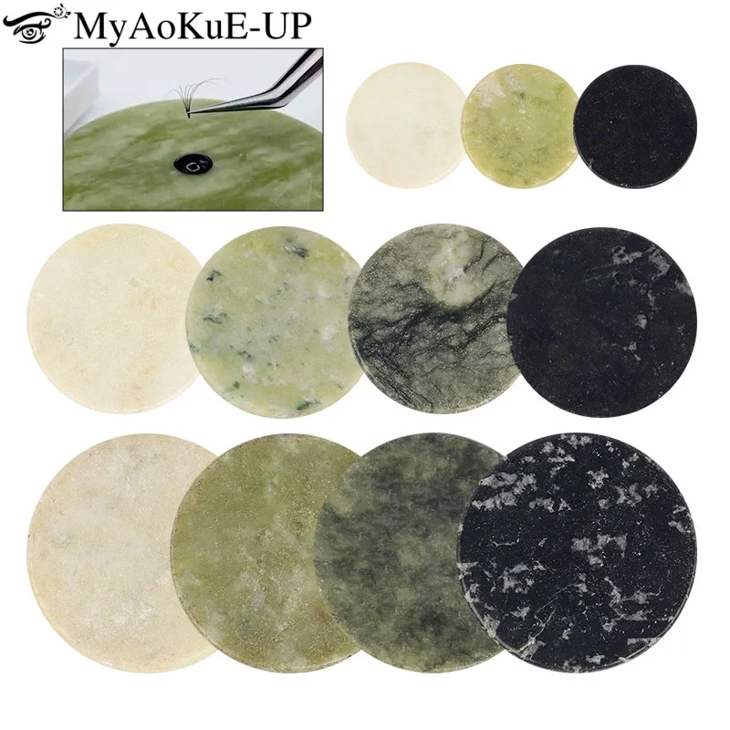 1pcs Lash Glue Pallet Eyelash Extension Pink Green Jade Stone Reusable False Eyelashes Adhesive Pallet Pad Holder Makeup Tool
