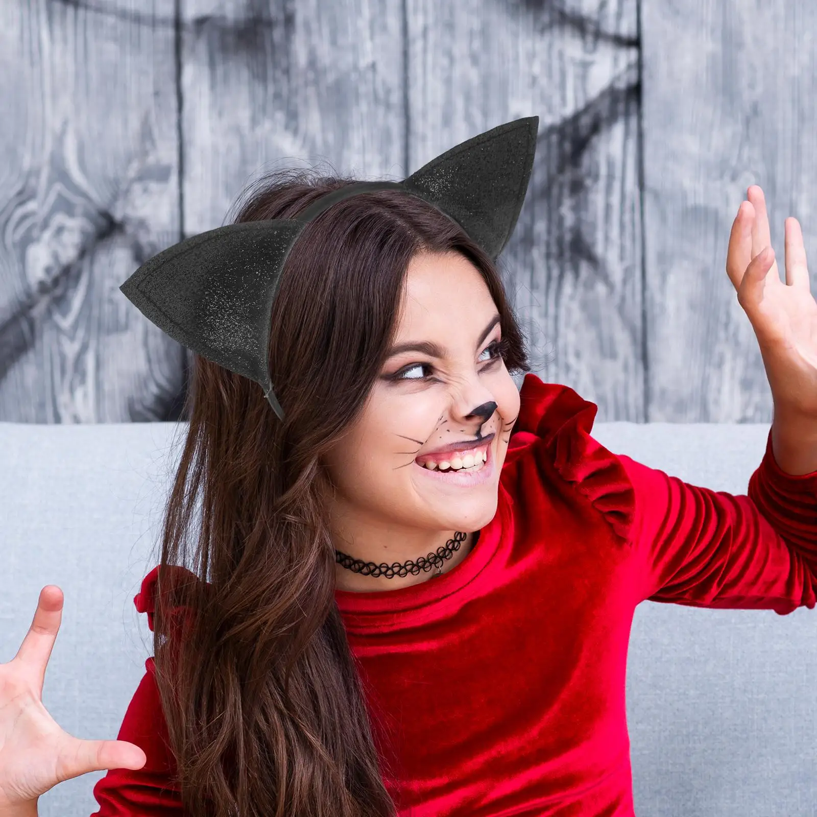 Bandeau oreilles de chat taille réglable pour femmes et adultes, accessoires de Costume de fête d'halloween, bandeaux d'oreille en fer à paillettes noires pour fête