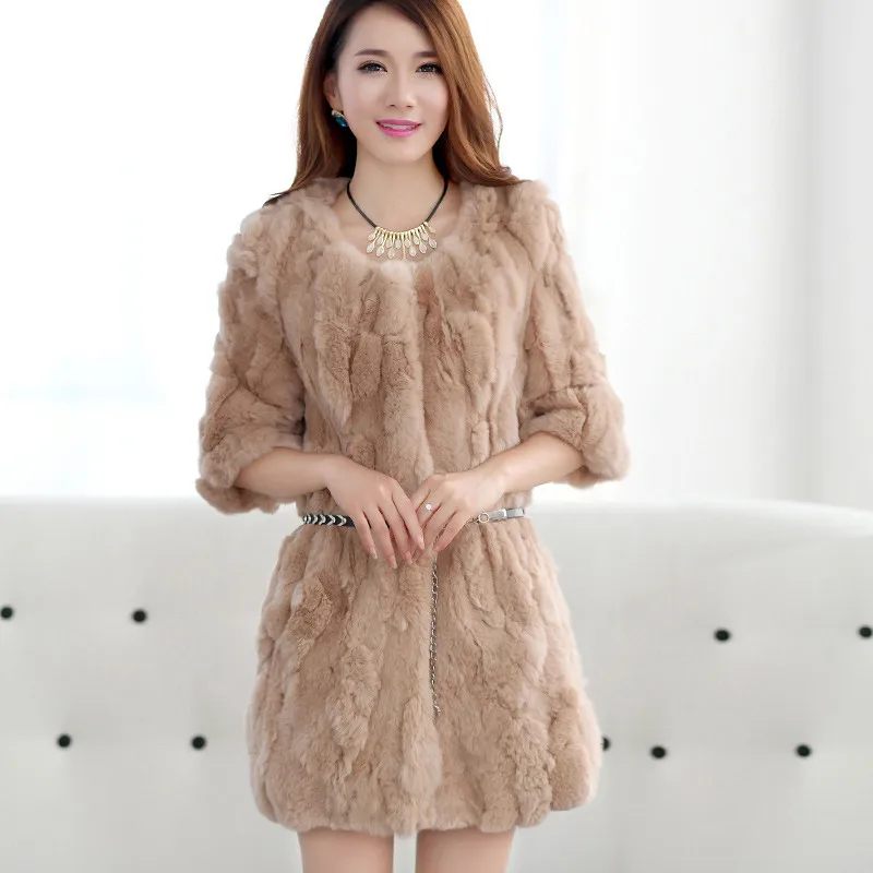 Real Rabbit Fur Coat Jacket 2024Ins New Winter Ladies Female Rex Rabbit Fur Coat Parker Jacket 75cm Women Real Rabbit Fur Coat