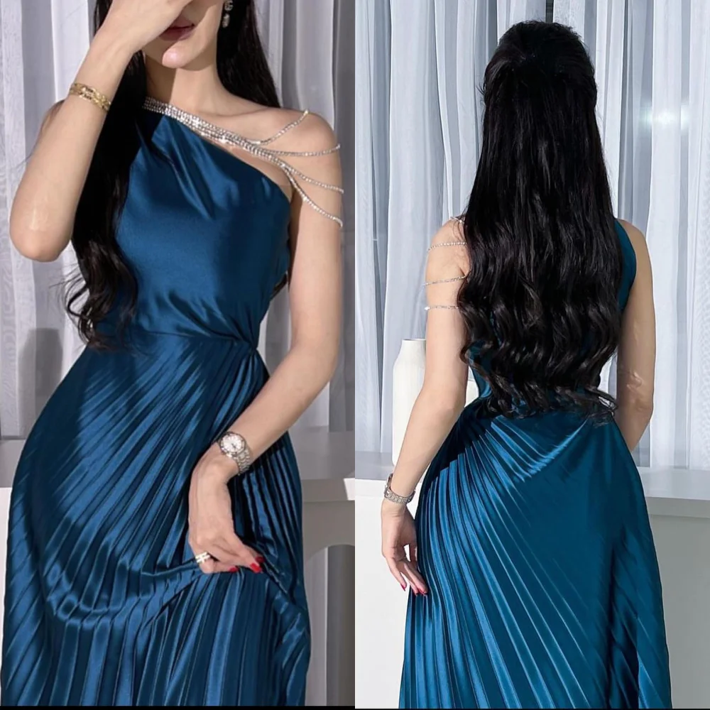 

Jiayigong Satin Draped Pleat Formal Evening A-line One-shoulder Bespoke Occasion Gown Long Dresses