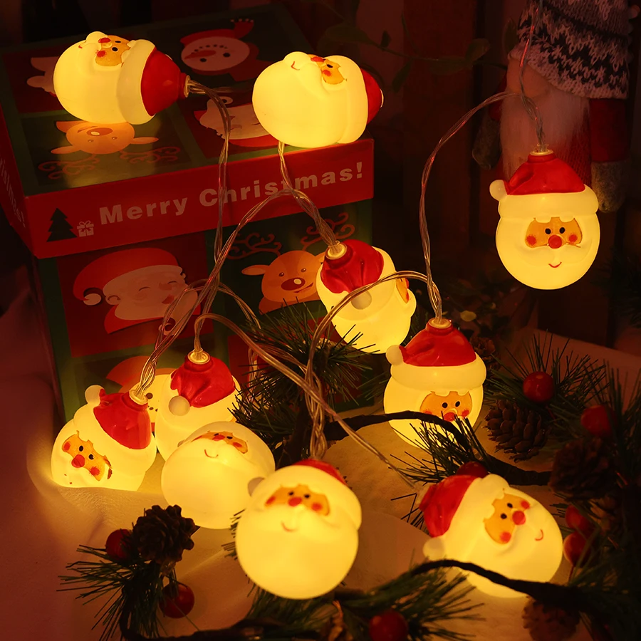 Świąteczne lampki LED Święty Mikołaj, lampki choinkowe, dekoracyjne lampki tworzące świąteczną atmosferę, lampki sznurkowe na choinkę.