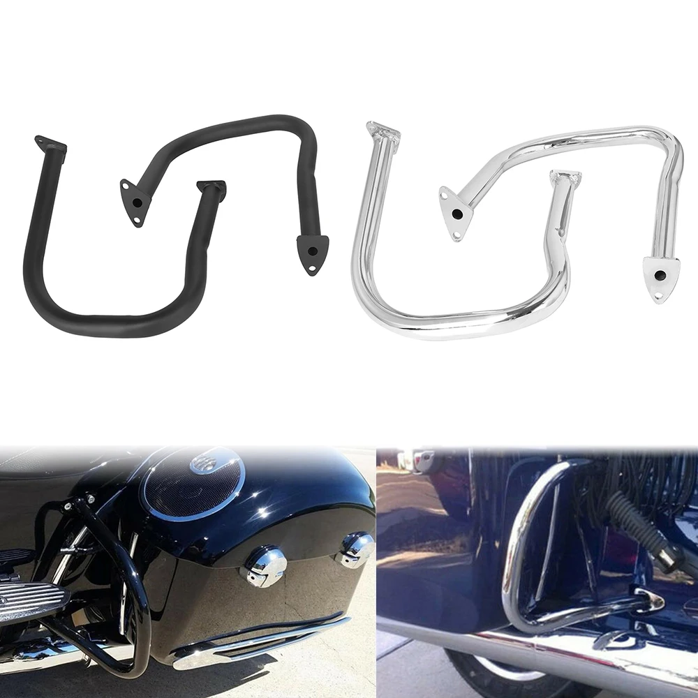 ブラックとクロームのバイク後の道路バギー,サドルバッグのレールガード,インドのチーフのバンパー,14-19,roadmasterのビンテージスタイル