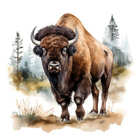 Bison Watercolor Sticker, Water-proof Wall Decal, Used for Wall, Bathroom, Cabinet, Door,Toilet Lid, Car, Laptop QT20