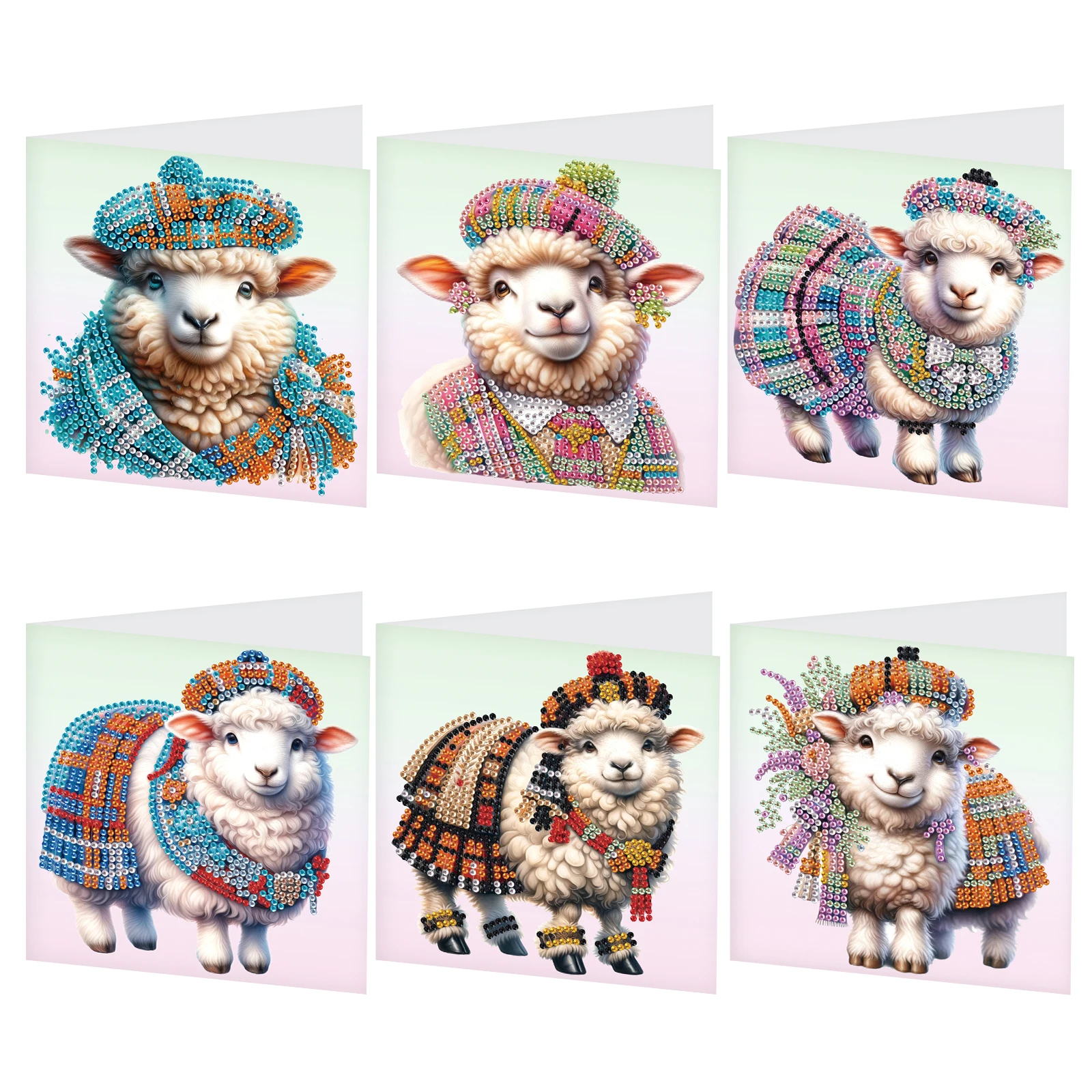 6Pcs Diamond Art Painting Greeting Cards Kits,DIY Cute Sheep Handmade Festival Greeting Diamond Birthday Creative Cards Gifts