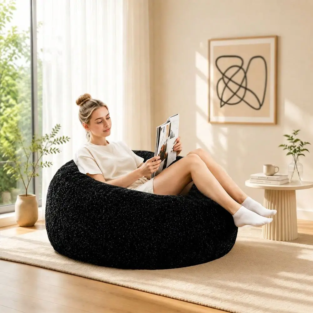 Bean Bag Chairs For Adults ,Washable Beanbag Chair Cover, Fluffy Plush Giant Bean Bags Chairs,4FT Bean Bag Chair With Filler Me