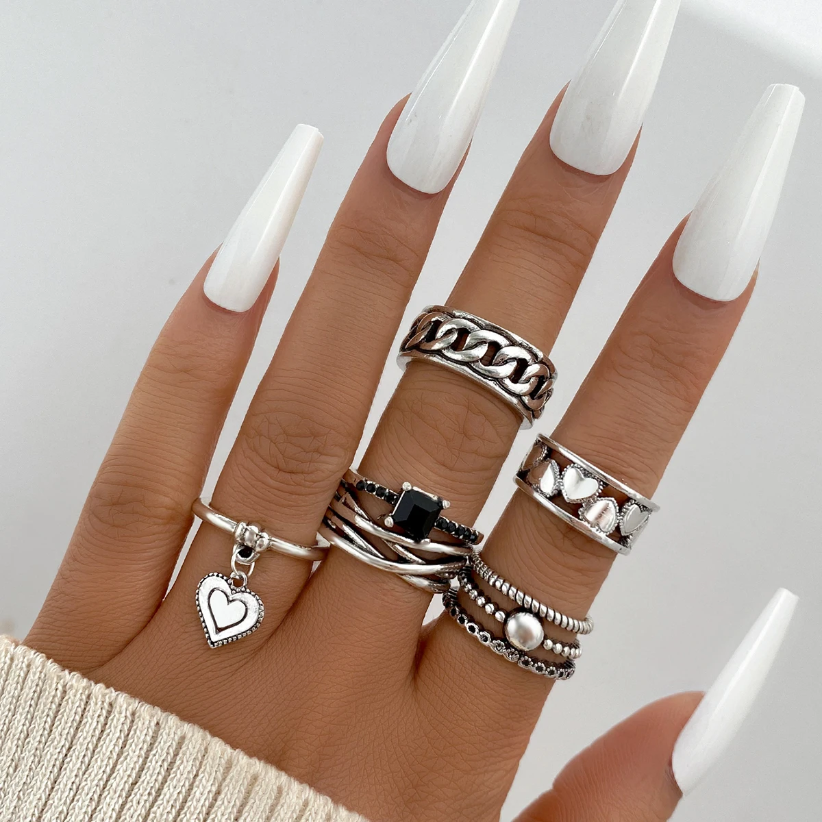 Vintage Hollow Heart Butterfly Rings Set For Women Metal Silver Color Geometric Spiral Shape Ring 22pcs Set 2024 Trendy Jewelry