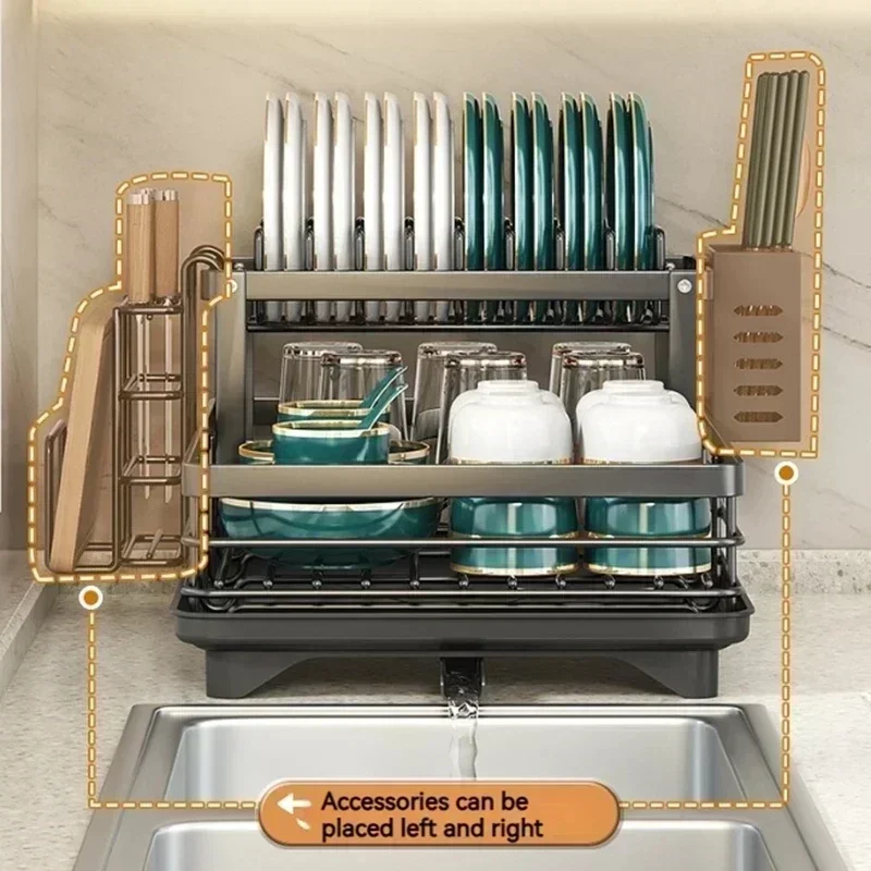 Organization Kitchen Dish Drying Rack Bowls Knife Fork Pot Lid Utensils Storage Rack Kitchen Counter Tableware Drainboard