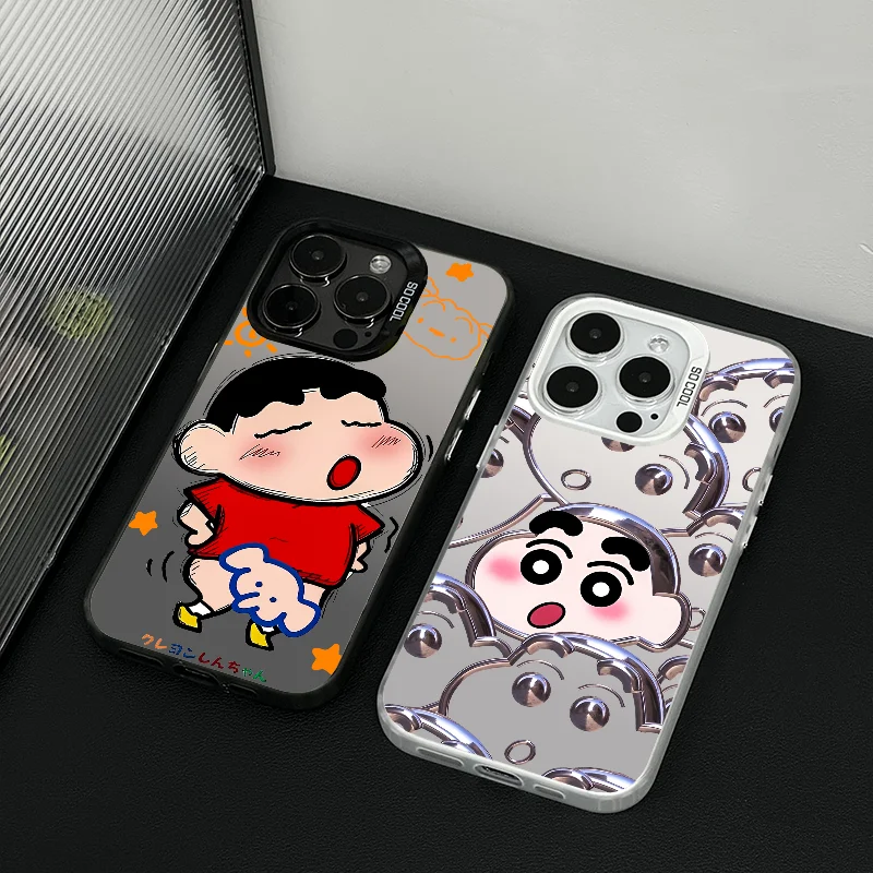 Funda de teléfono MINISO C-Crayon S-ShinChan IMD Color carcasa plateada para IPhone 16 15 14 13 12 11 Pro Max Plus