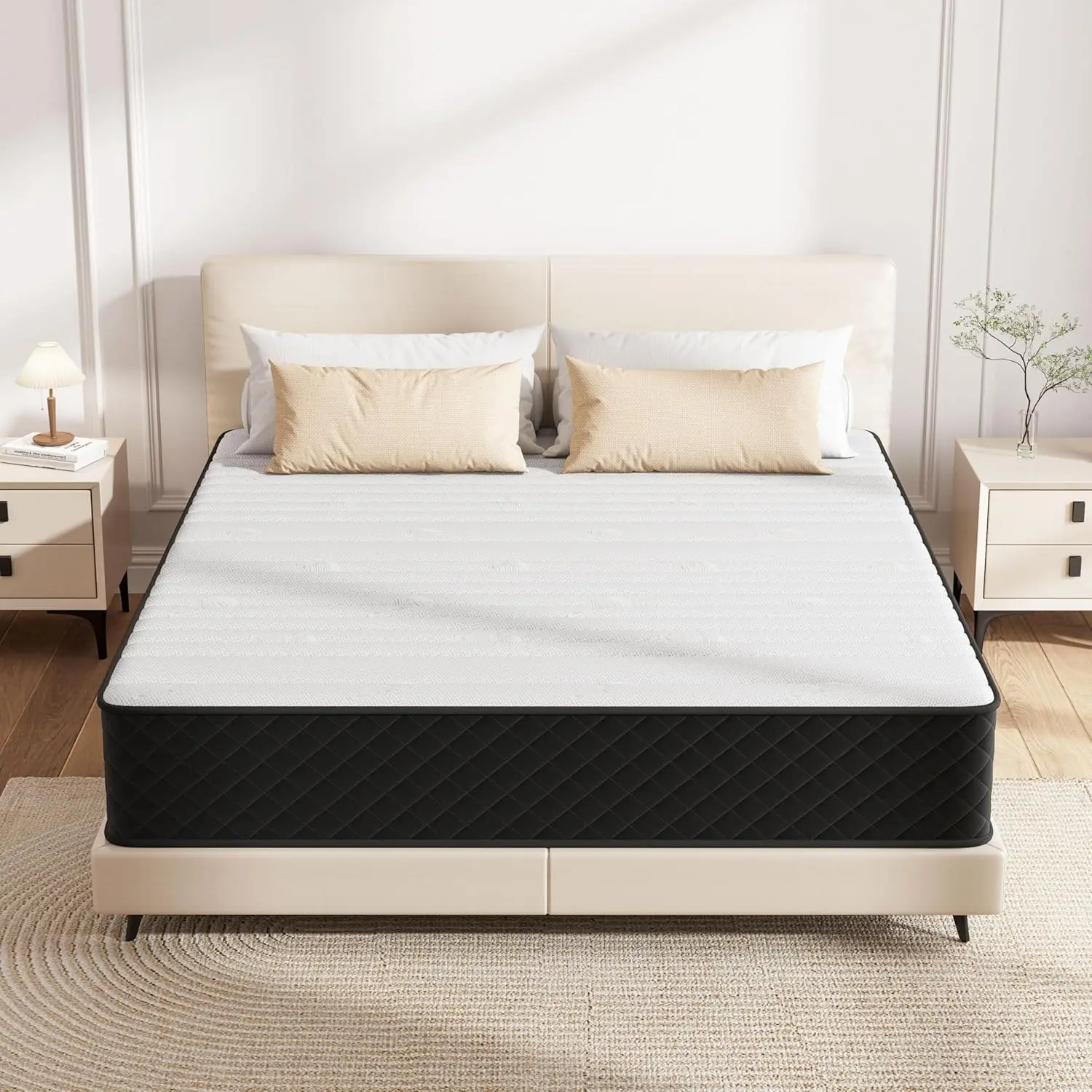 For Pressure Relief, 12 Inch Full Size Hybrid Mattress in White, Memory Foam & Pocket Spring, Strong Support & Motion Isolation
