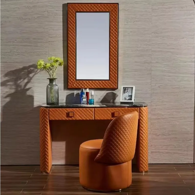 New Design Luxury Leather Gold Dresser Set  Dresser with Mirror Furniture Make up Dresser