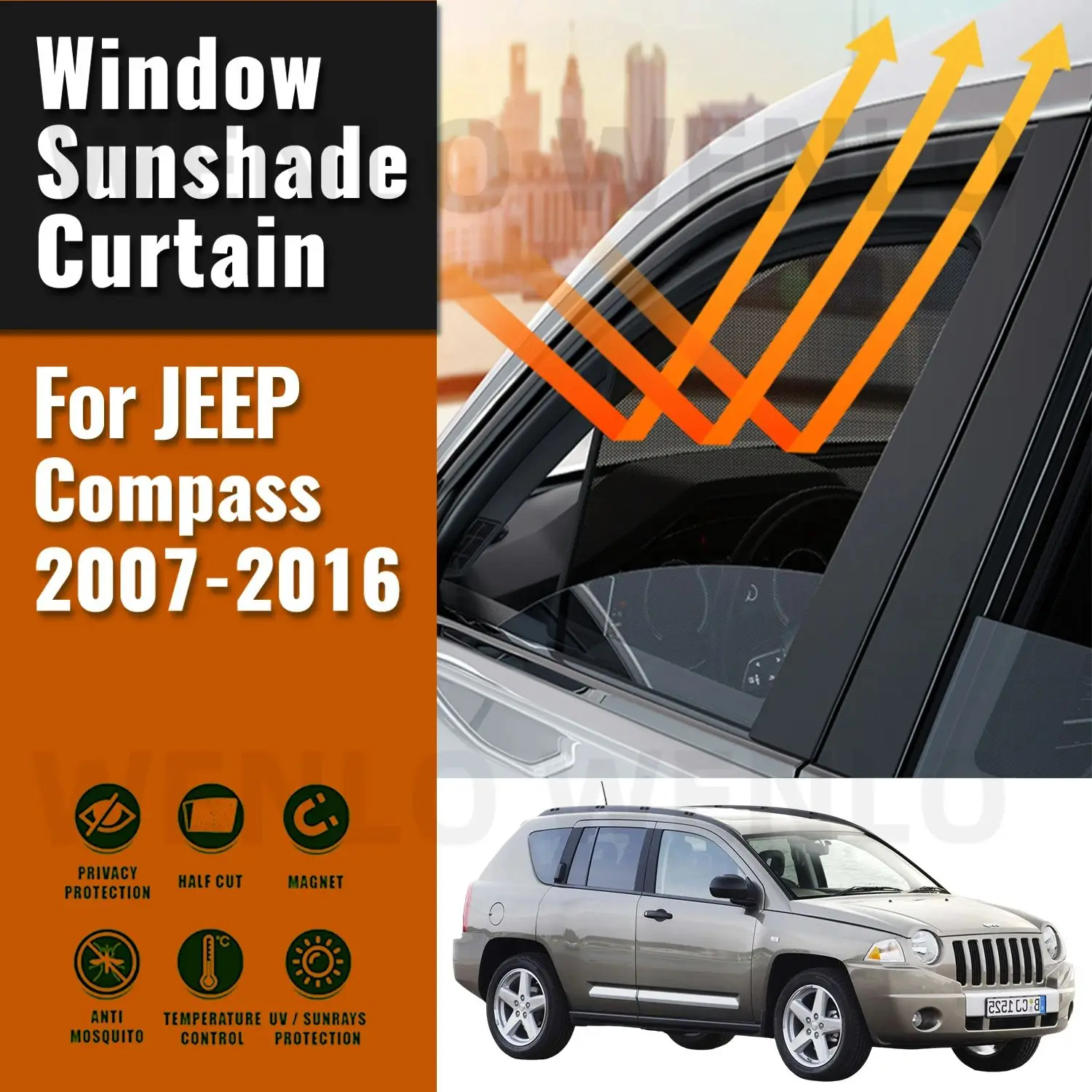 

For JEEP Compass 2007-2016 Magnetic Car Sunshade Shield Front Windshield Frame Curtain Net Baby Rear Side Window Sun Shade Visor