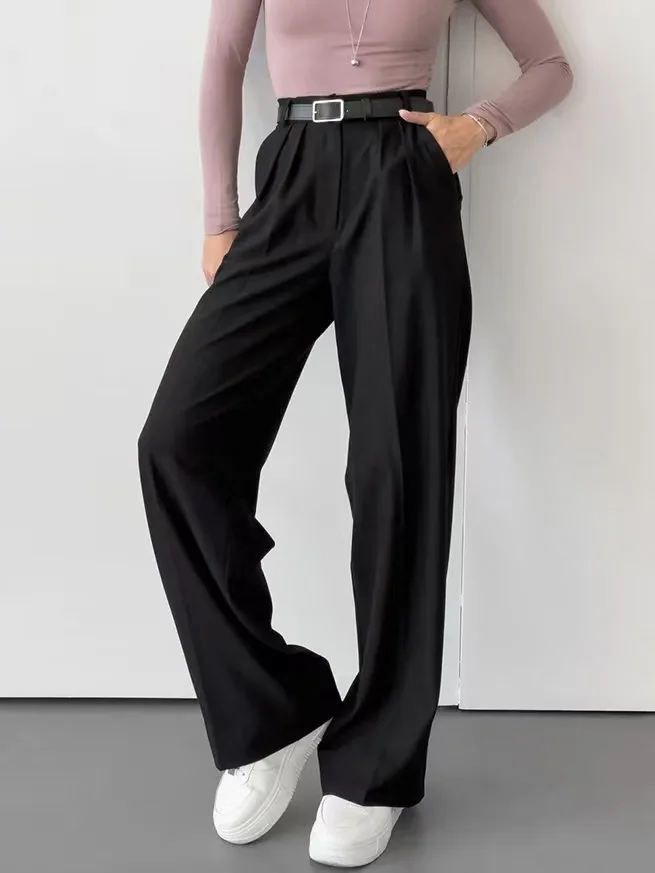 High Waist Casual Loose Wide Leg Pants Autumn New Sle Comfortable Straight Cut Busin Lady Trousers Long Pants