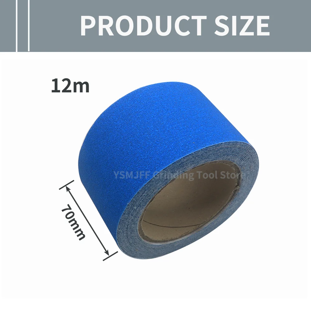  1 Roll 70mm x 12m Blue Aluminum Oxide Hook and Loop Abrasive Sandpaper Roll for Wood Metal Automotive Dustless Sanding