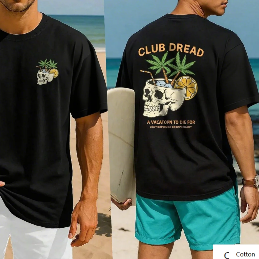 

Мужская хлопковая футболка с клубным черепом и коктейльным принтом, тема отпуска, модный брендовый принт из чистого хлопка с коротким рукавом унисекс