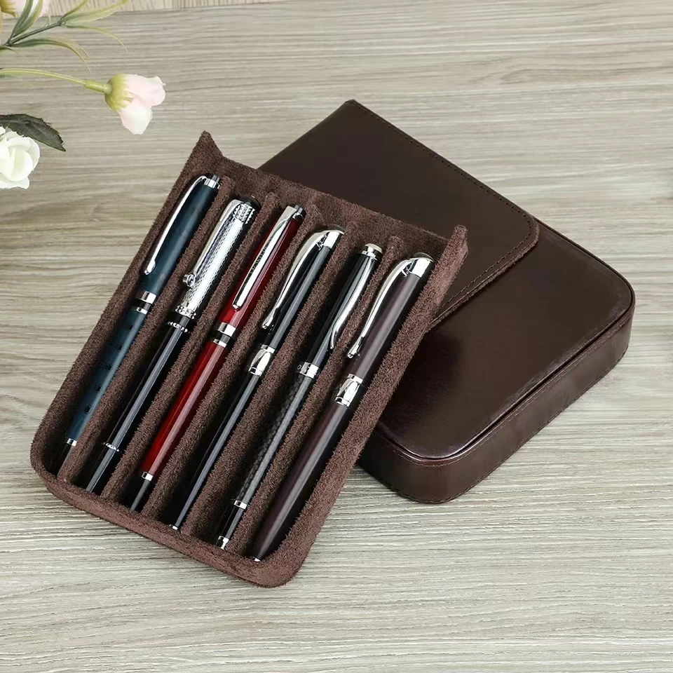 Hand-made Crazy Horse leather pen bag 6 student pen leather storage boxes with magnetic drawer byJTTC Store (4.9 | 1,000+ sold )