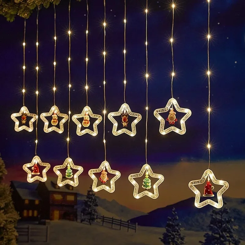 LED Star Curtain Fairy Lights USB Powered Multicolor Christmas Garland for Bedroom Window Holiday Decor Xmas Tree Indoor Outdoor