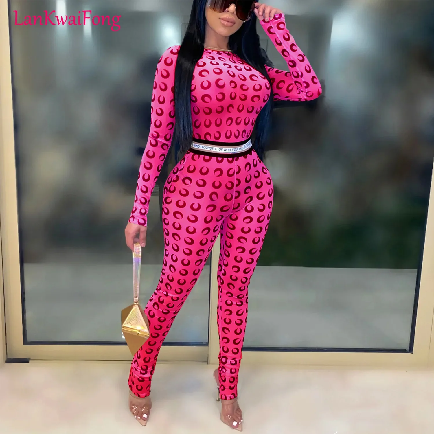 2024 New Sports Fashion Tight And Sexy Nightclub Mesh Perspective Long Sleeve Party Street Casual Step On Foot Jumpsuit