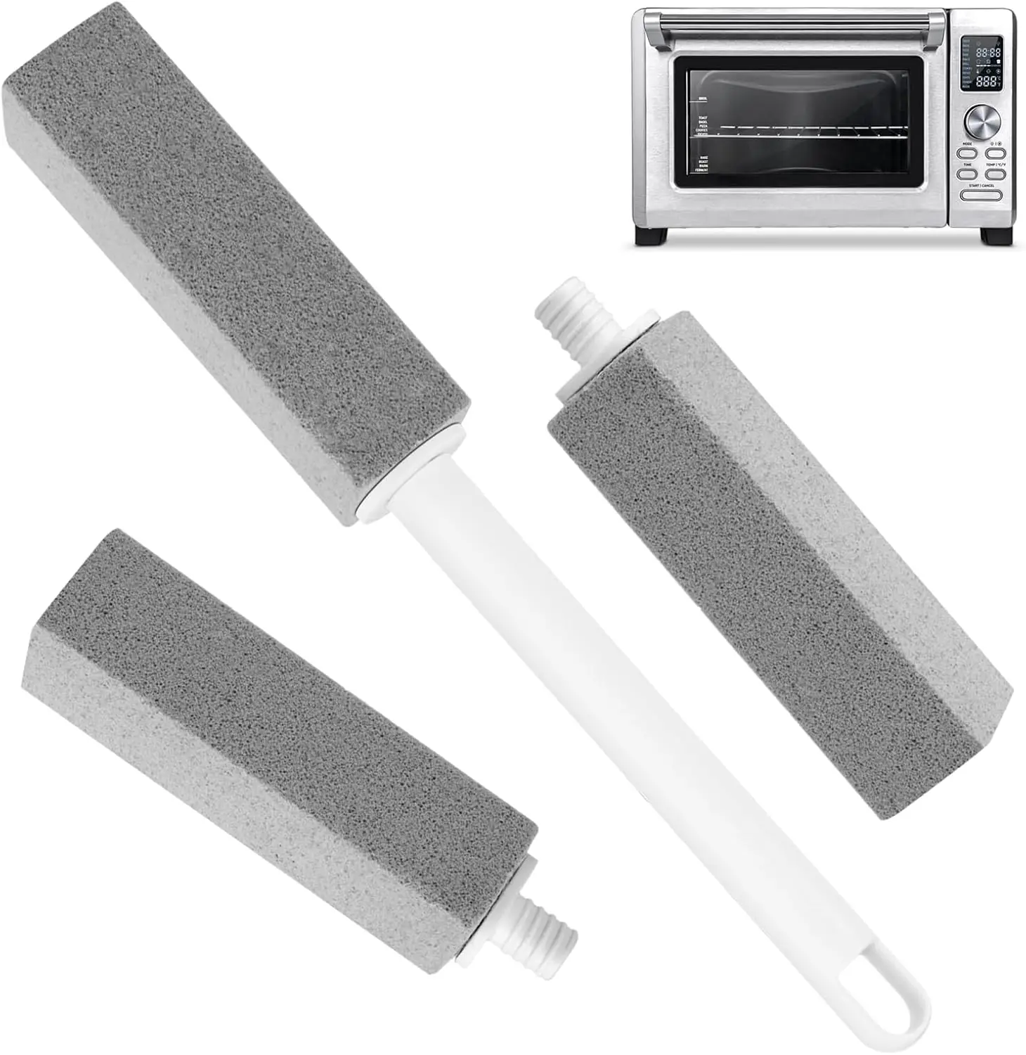 

3-Pack Pumice Stone for Stove Grates & Oven Cleaning, Extra Long Handle with Replacement Heads