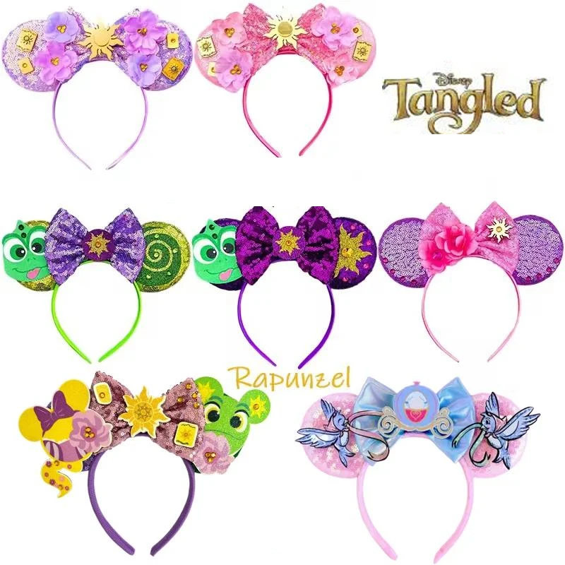

Cartonn Disney Rapunzel Micey Mouse Ears Headbands Sunflower Sequins Bow Hairband for Women Girls Kids Chameleon Hair Accessory