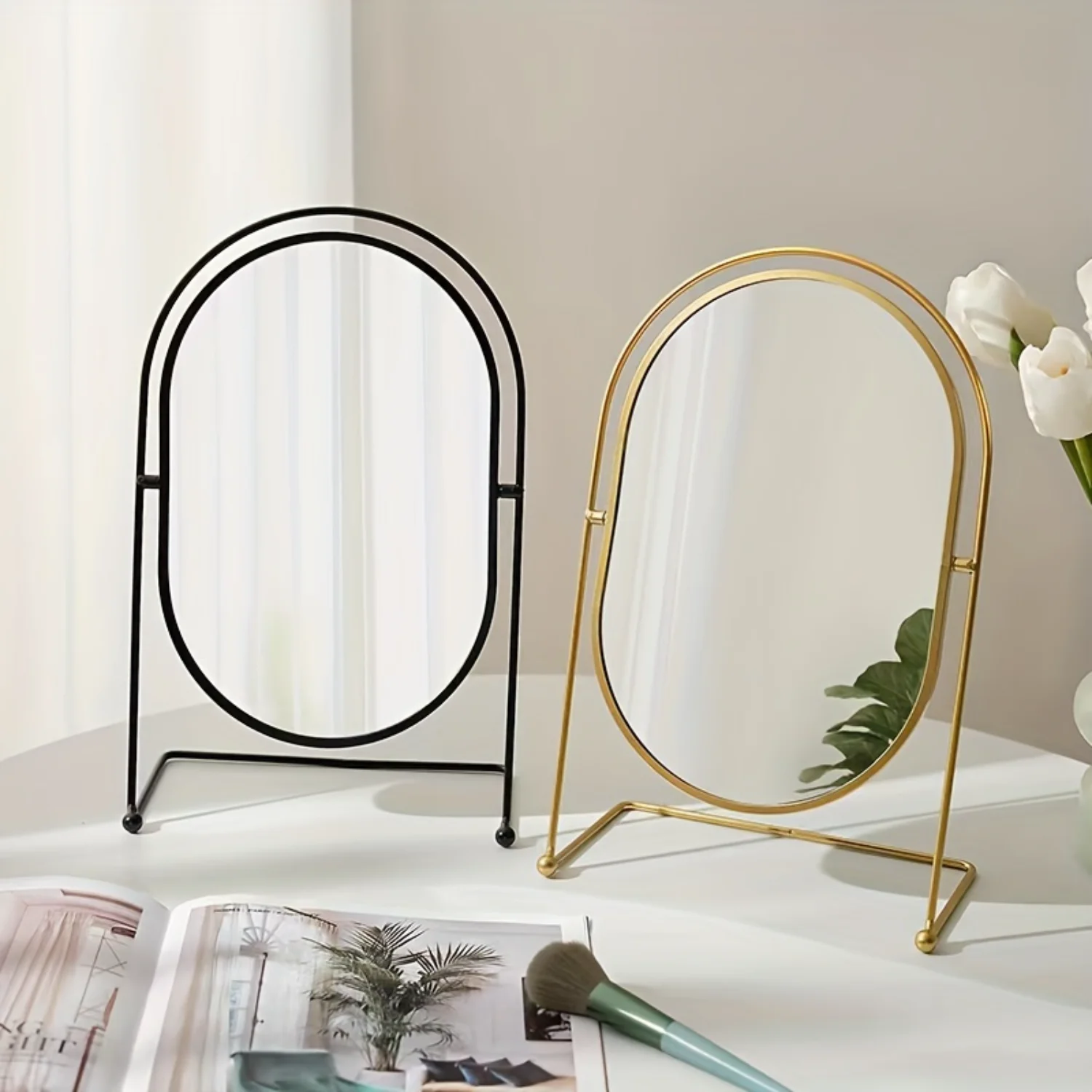 1pc Iron Vintage Vanity Mirror Desktop Makeup Mirror Rotatable Simple Beauty Mirror Cosmetic Mirror Bedroom Decoration