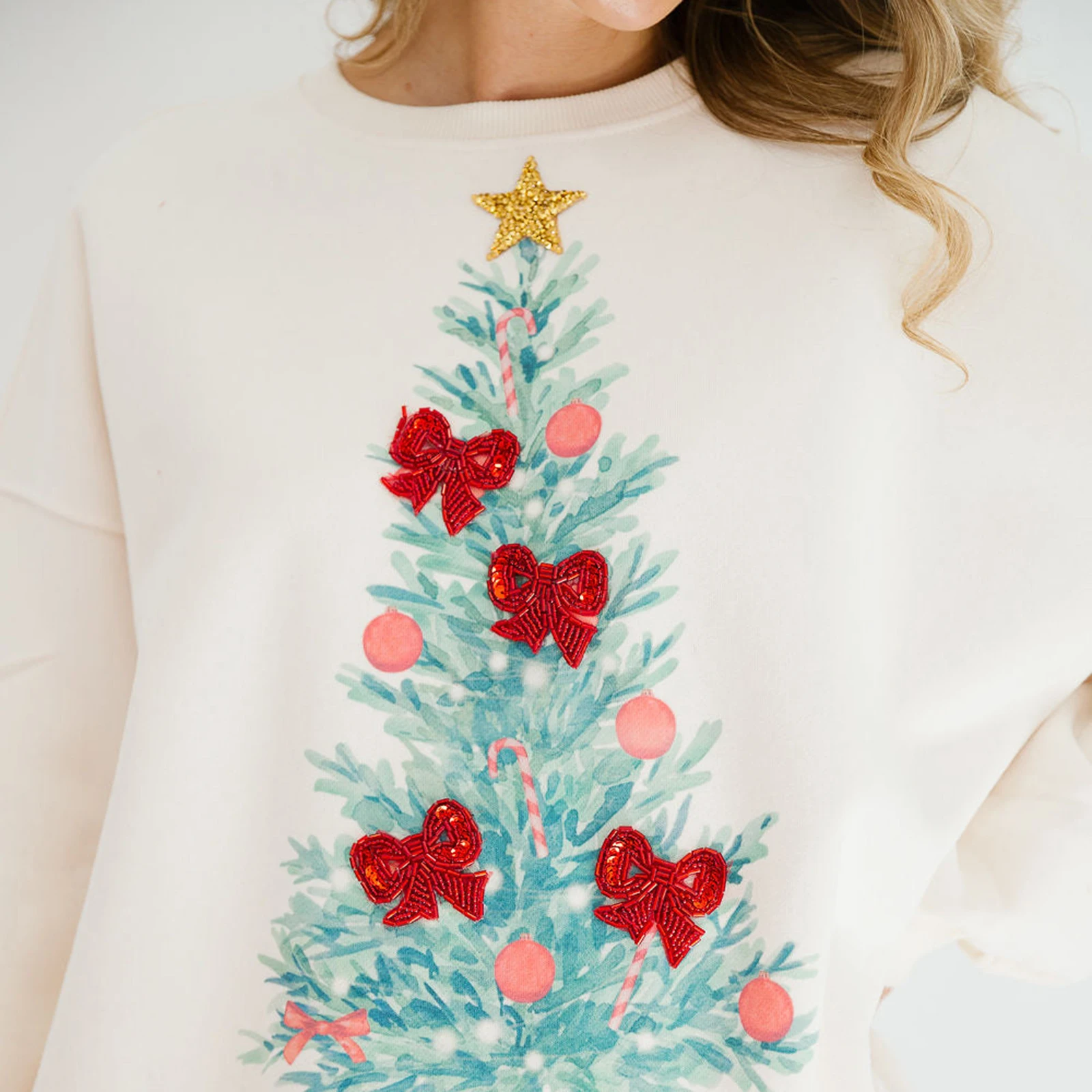 Christmas Sequins Embroidery Hoodies Women’s Sweatshirts Cute Print/Embroidery Long Sleeve Crew Neck Pullovers Oversized Tops