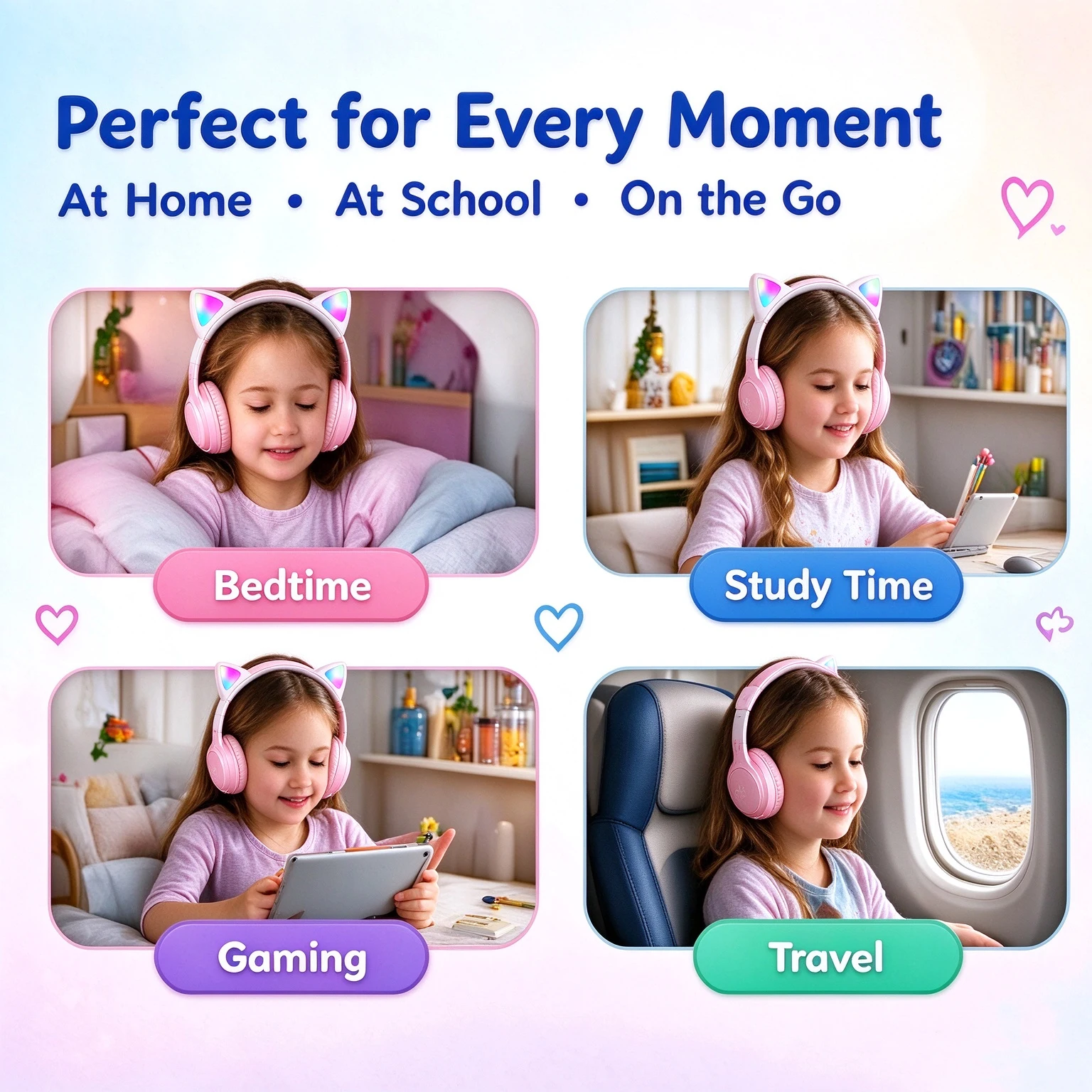 Cute Pink Cat Ear Kids Wireles - Cat Ear Bluetooth Headset Led recension och pris