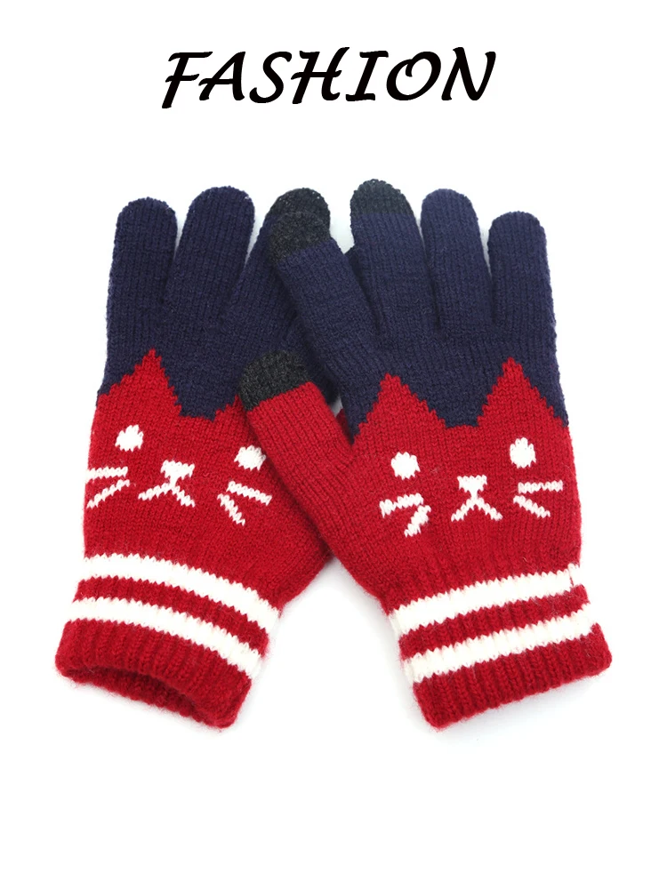 AliExpress Ayaco.Fan New Winter Thicken Warm Gloves For Men Women Students Cute Cat Knitted Touch Screen Mittens Outdoor Cycling Skiing Gloves