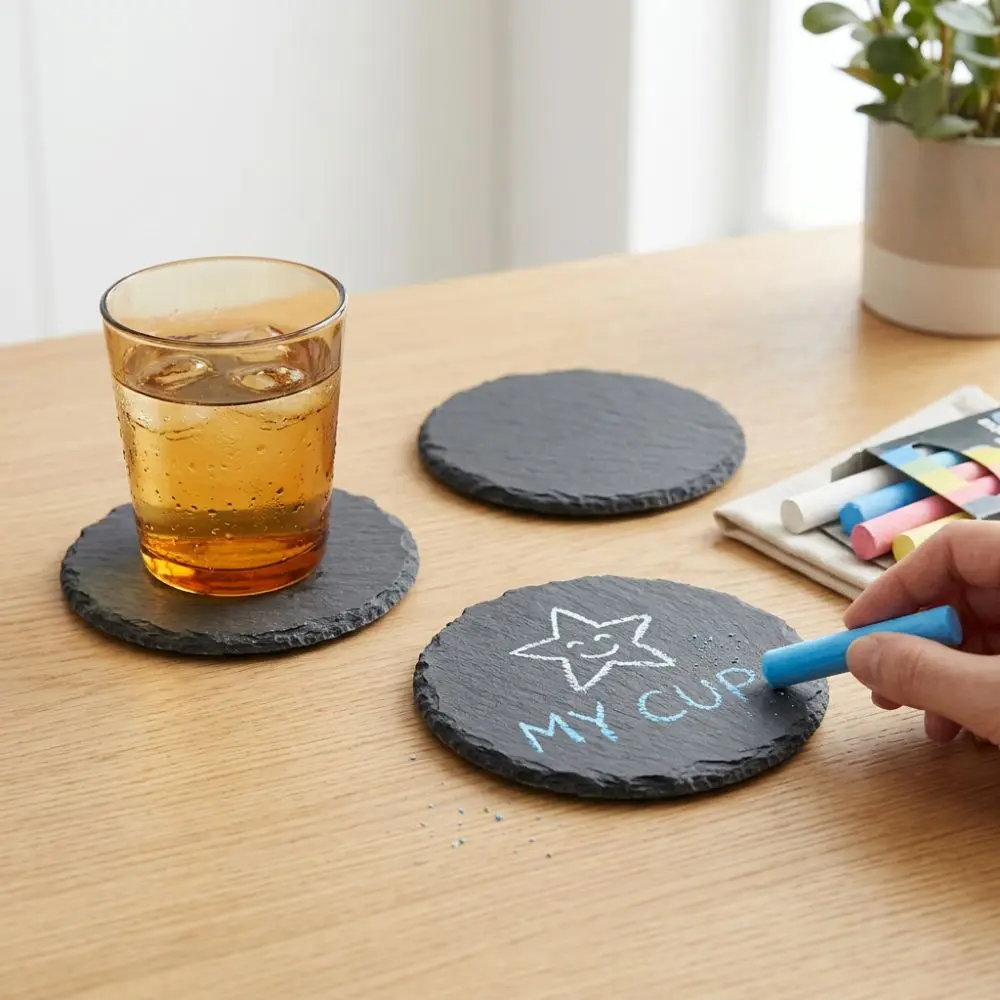 10pcs Round Slate Drink Coasters Anti-Scratch Bottom Irregular Edges Natural Slate Coasters Insulation Cup Coasters Dining Table
