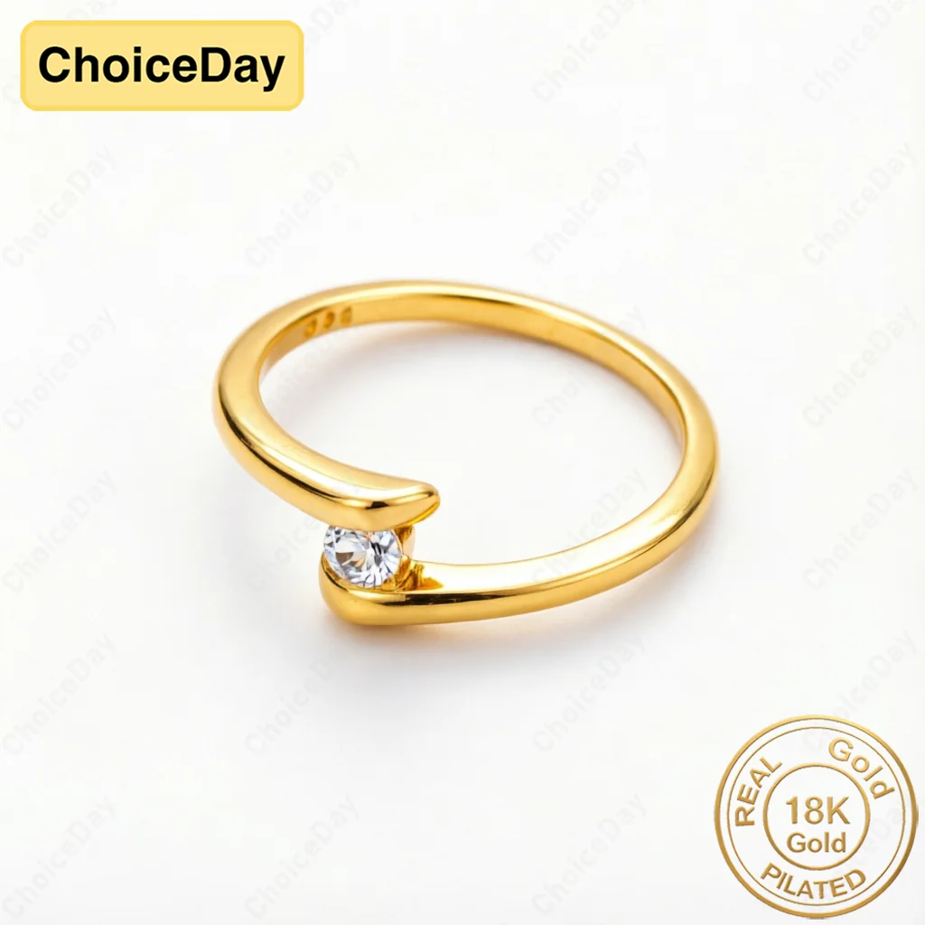 Elegant 18K gold-plated minimalist single diamond misaligned ring, fashionable wedding party gift jewelry for women.