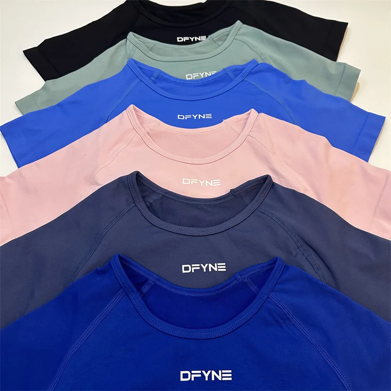 Dfyne Impact Crop Top Women Short Sleeve Gym Top With Logo Seamless Yoga Shirt Fitness Stretch Workout Clothes Running T-shirts