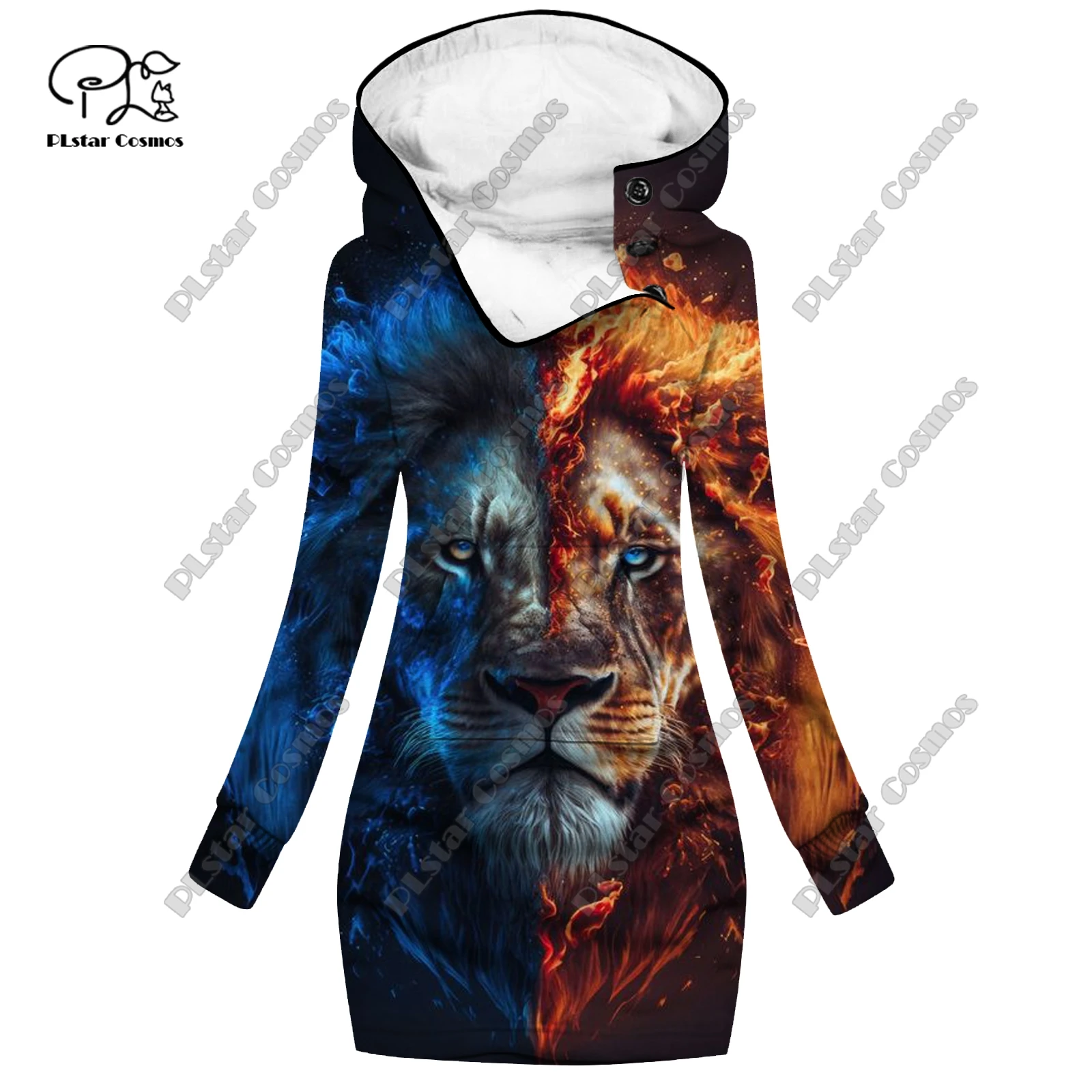 PLstar Cosmos 3D printing women's large pocket open tube dress lion tiger fox cat animal pattern casual slimming series