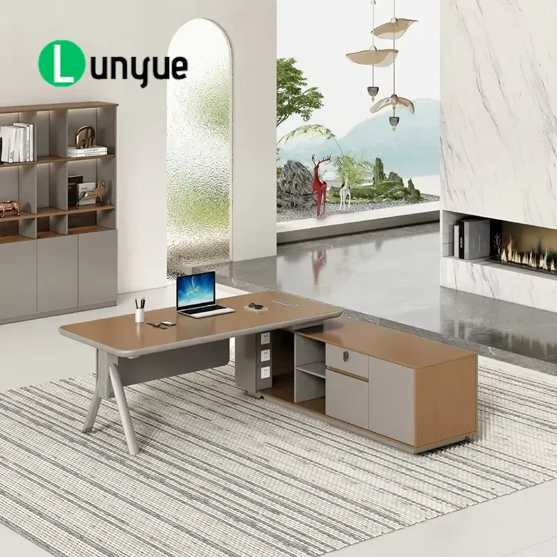 Modern L Shaped Ergonomic Manager Desk Vertical Adjustable Particleboard Office Furniture with Storage Drawer for Home