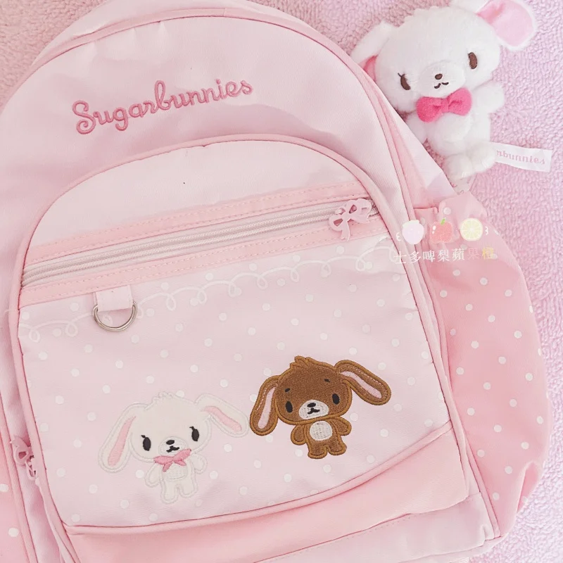 Mochila Rosa Sugarbunnies de 37cm, Grande Capacidade, Armazenamento Multicamadas, Bolsa de Viagem, Brindes para Estudantes, Presente de Aniversário para Meninas