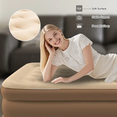 कैम्पिंग एयर बेड बैकरेस्ट के साथ कैम्पिंग फोल्डिंग होम इंडोर आउटडोर 2 व्यक्तियों के लिए इन्फ्लेटेबल गद्दा एयर कुशन 48 सेमी ऊंचा बेड 8 best sales शिविर बिस्तर - №5