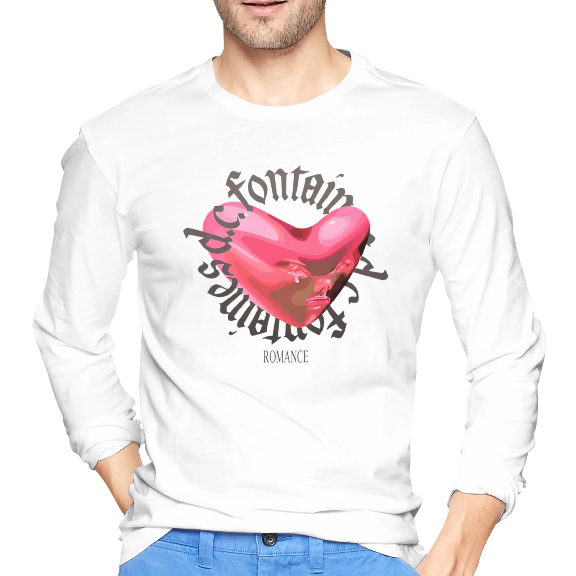 

Fontaines DC Romance Мужская футболка с длинными рукавами Дышащие футболки с круглым вырезом Весенние и осенние мужские топы