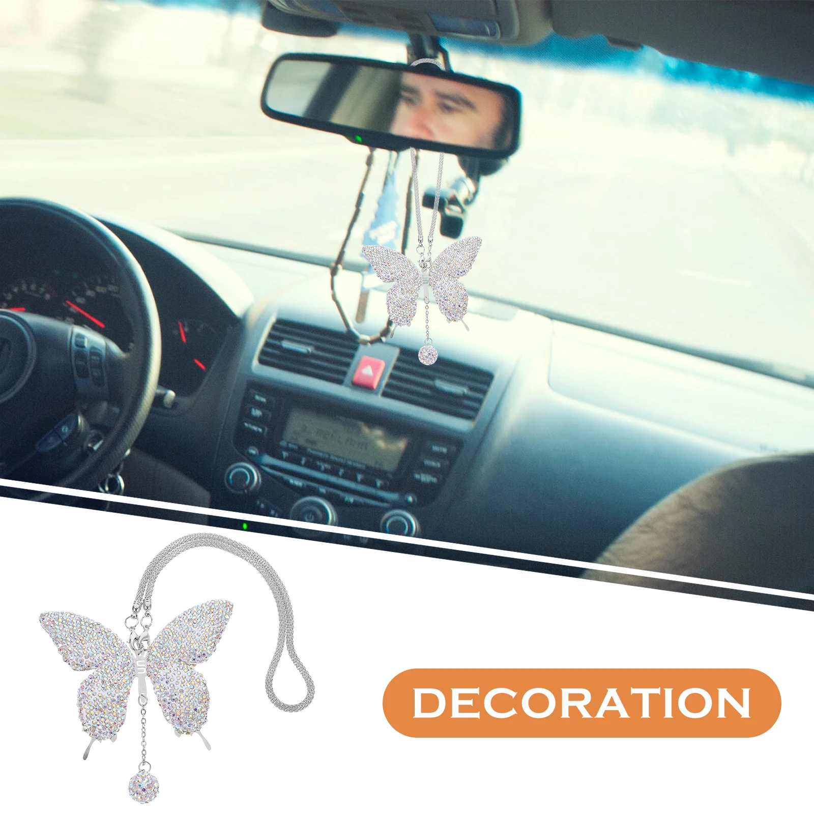 

Rearview Mirror Butterfly Pendant Bling Car Accessories Rhinestones Automobile Decoration