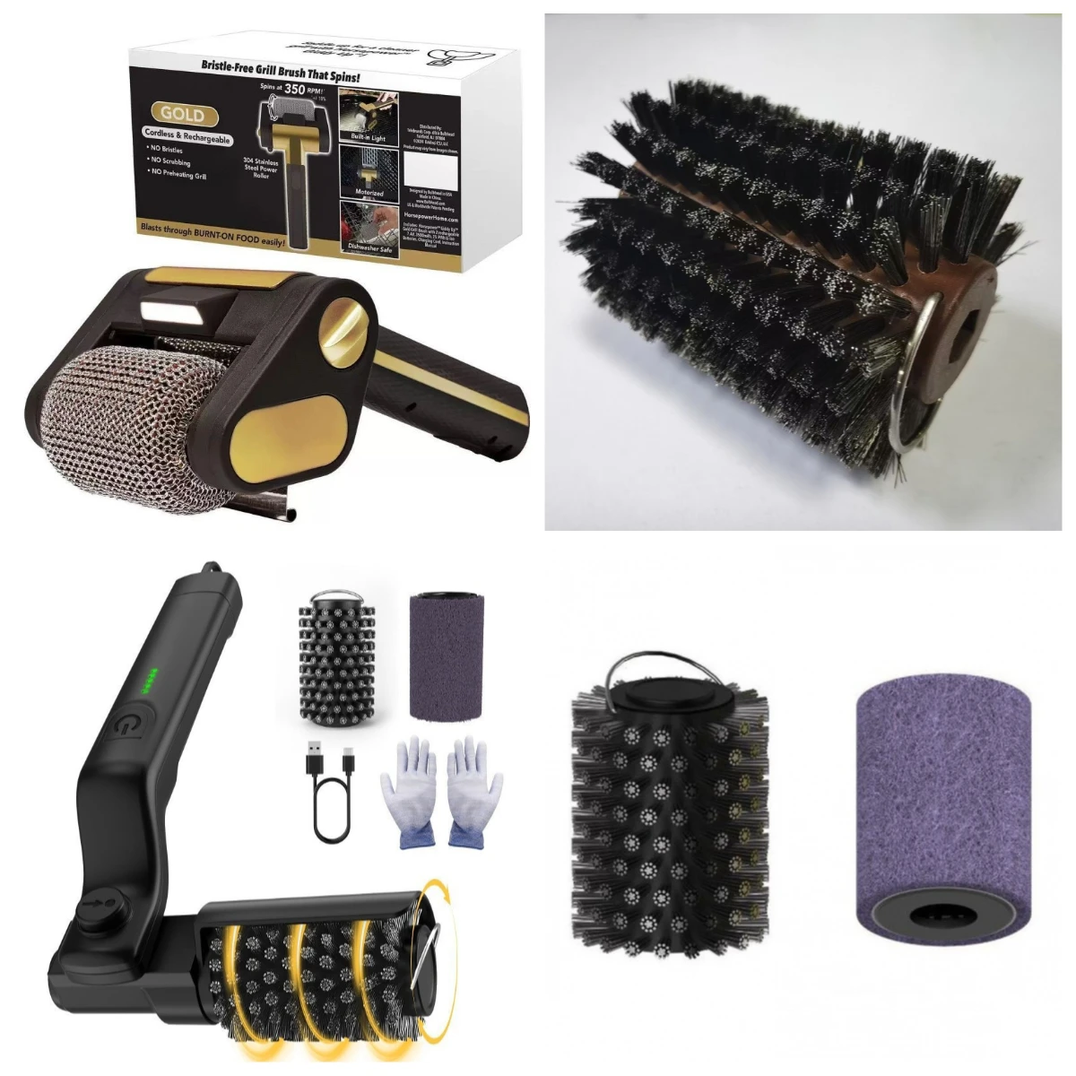 Electric Stainless Steel Roller Barbecue Grill Cleaner Brush Rechargeable Barbecue Brush Cleanable Portable