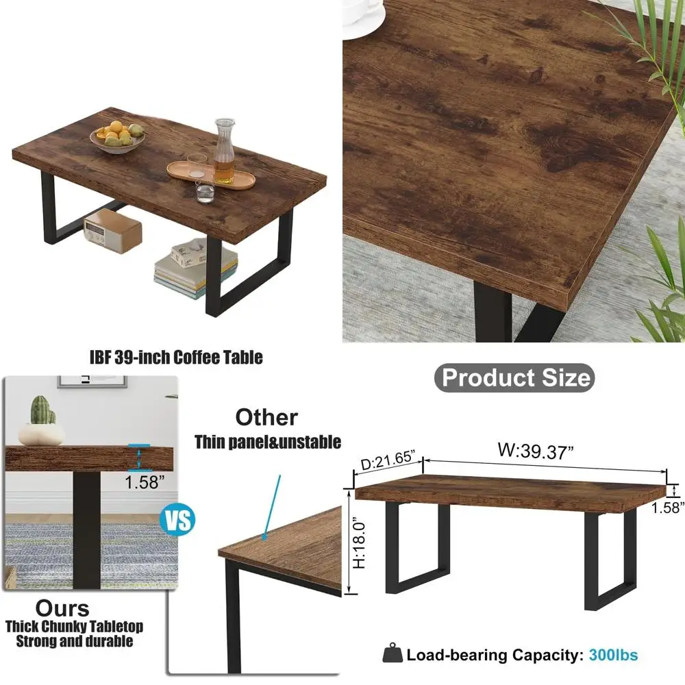 

Прямоугольный журнальный столик в винтажном стиле фермерского дома с металлическими акцентами, коричневый в деревенском стиле, 39 для гостиной и спальни