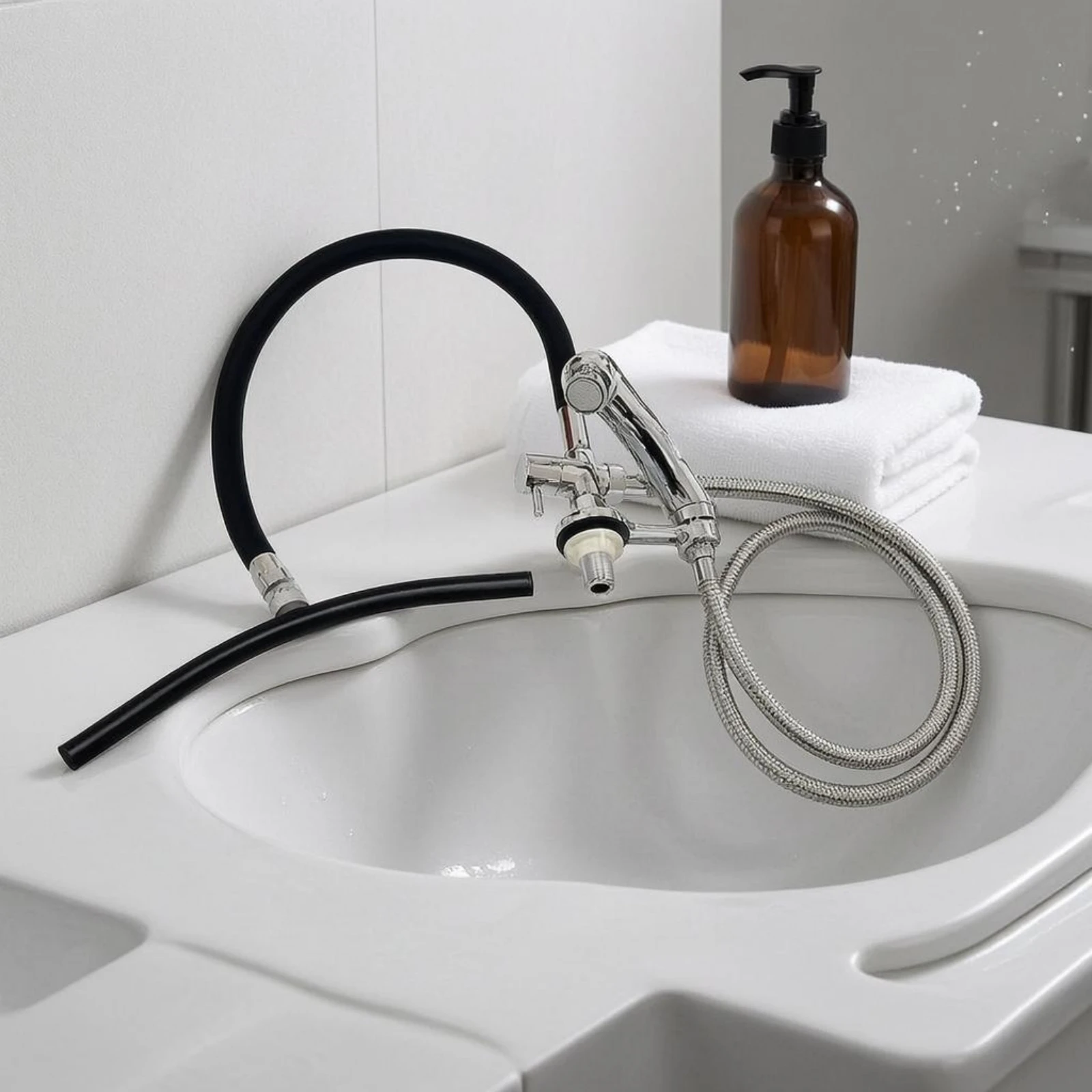 Water Circulation Sprayer Metal Hardware Hair-Wash Basin Sprayer Hair Wash Bowl Silver Finish Salon Equipment Stain Resistant view 3