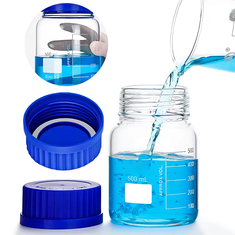 WESTTUNE 250 مللي/500 مللي/1000 مللي زجاجة كاشف زجاجية مستديرة متدرجة زجاجة مختبر شفافة مختومة مع غطاء برغي أزرق GL80 #6