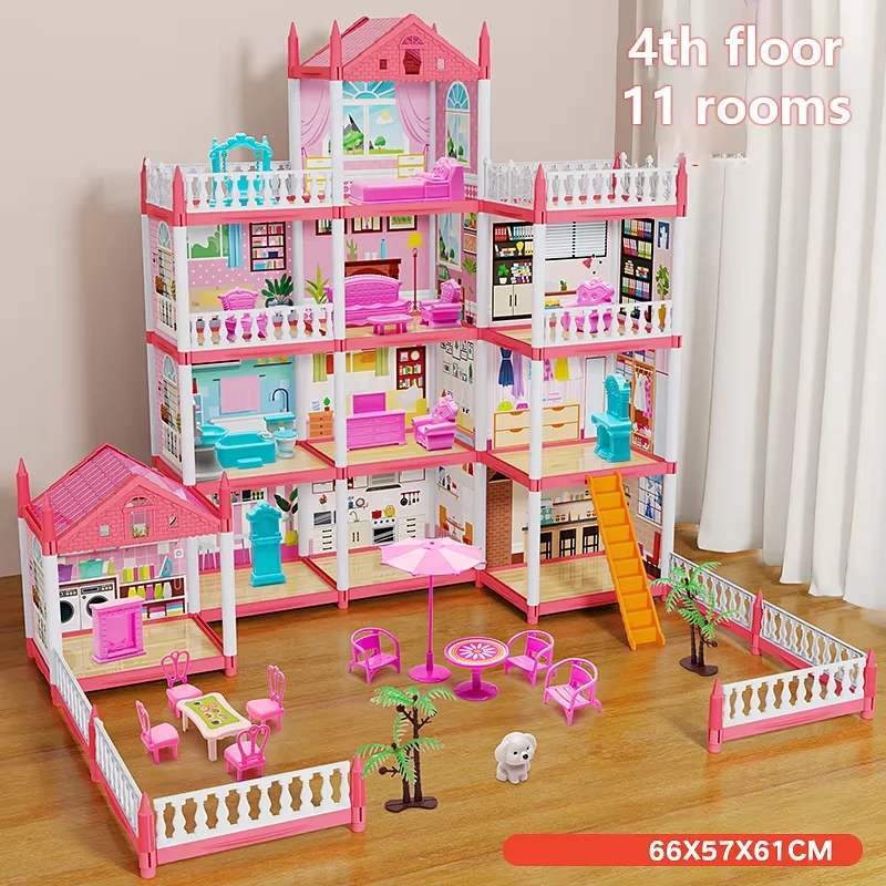 Música das crianças casa de boneca montagem villa casa 3d diy sonho princesa castelo villa montagem casa boneca conjunto brinquedo menina família brinquedo