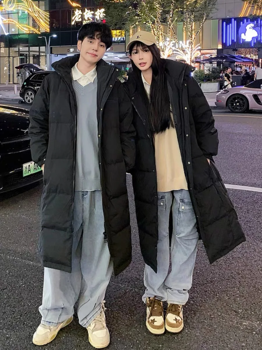 

Winter Thiened down Jaet Hooded Men's Coat Couples Loose Outerwear Knee-Length Anti-Static Breathable Waterproof