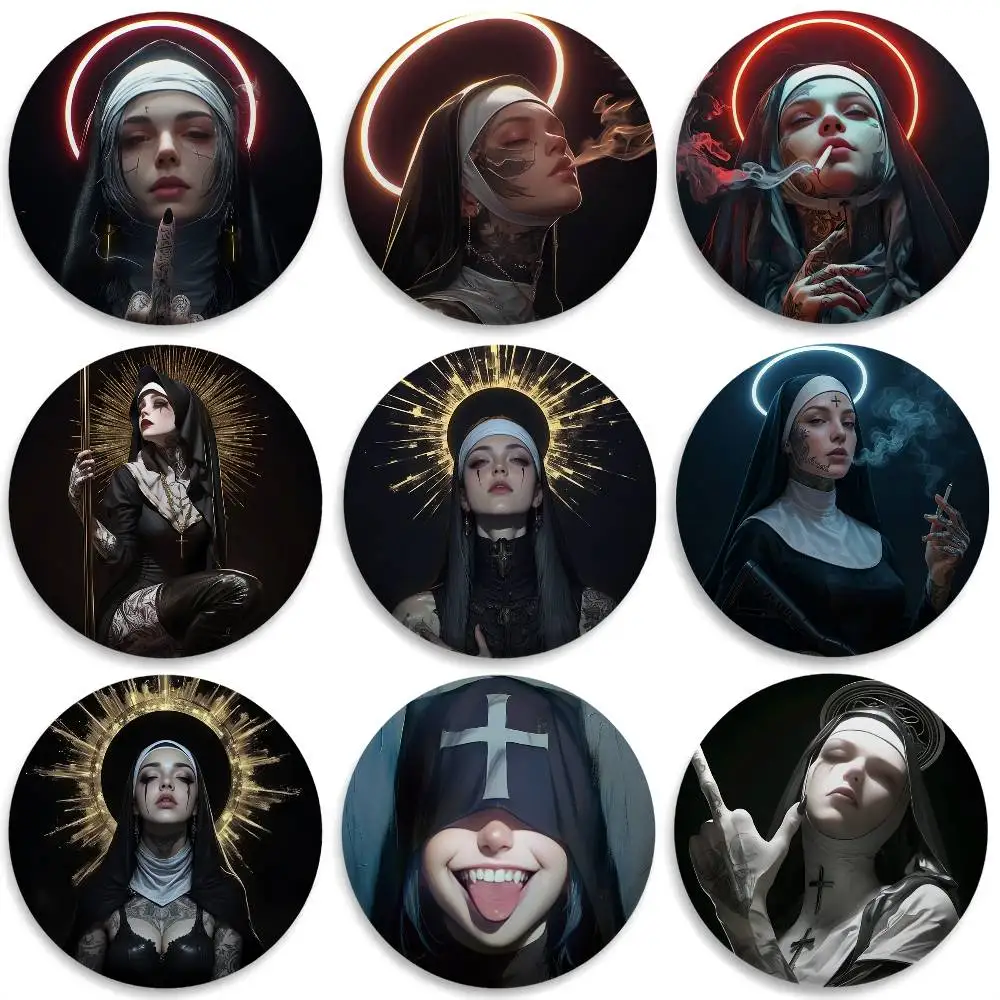 

Nun Sexy Cool Badges Round Exquisite Badge Brooches Creative Pins For Clothes Hat Backpack Gift Accessories