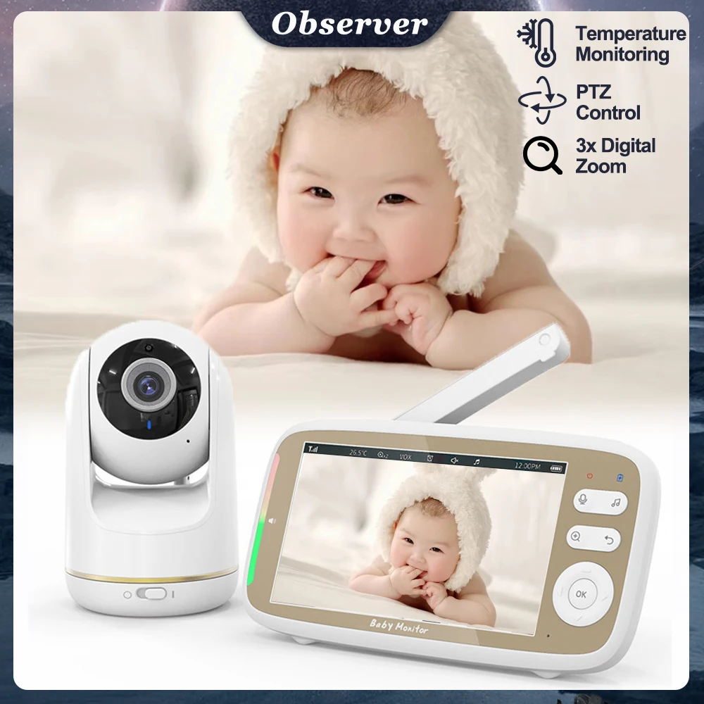 

VB803 Baby Monitor 5 Inch Indoor 720P Larger Display 3X Zoom Surveillance PTZ Way Audio Electronic Baby-sitter Night Vision Cam